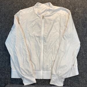 ATHLETA A Game White Reversible Flight Bomber Jacket Womens Large Athleisure